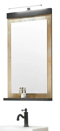 Furn.Design Badspiegel Stove mit Ablage, 66 x 95 cm, Used Wood - Moderner Badspiegel in trendigem Design, mit praktischer Ablage und optionaler LED-Beleuchtung, ideal für stilvolle Badezimmer.