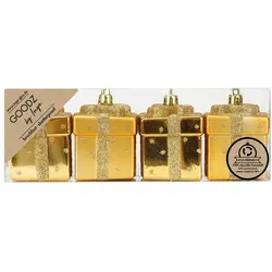 Inges Glas Christbaumschmuck Geschenkbox Kunststoff H 6,5 cm 4 Stück gold
