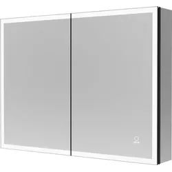 HOME DELUXE LED-Spiegelschrank EVE Schwarz 80 x 60 cm - Badspiegel mit integrierter Doppelsteckdose, Antibeschlagsystem und stufenlosem Dimmen für perfekte Beleuchtung – modern und funktional für dein Badezimmer.