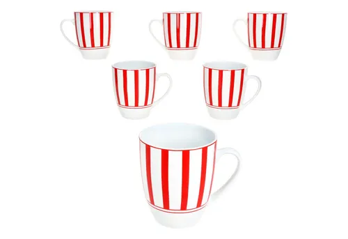 MamboCat Becher Split rot 6er Set Kaffeebecher 300ml Porzellan-Tasse 6 Pers. Streifen, Porzellan