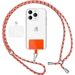 NALIA Universal Lanyard mit 2 Pads & Karabinerhaken - 160cm Handykette zum Umhängen - Orange Bunt - Orange/Bunt