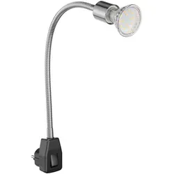 ledscom.de Steckdosenlampe LESCH Leselampe Schwanenhals, Schalter, chrom/schwarz + LED Lampe 206lm weiß