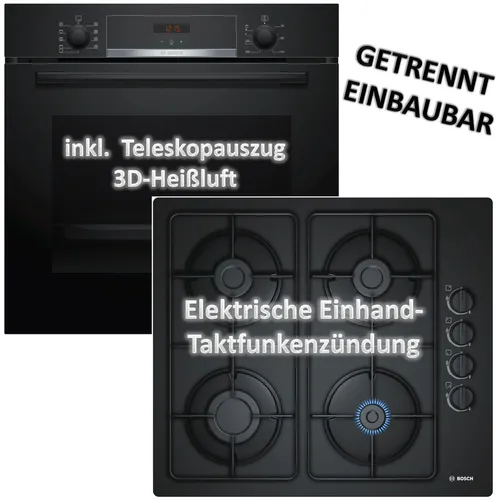 HERDSET Bosch XXL-Backofen + Gaskochfeld 60cm mit Teleskopauszug
