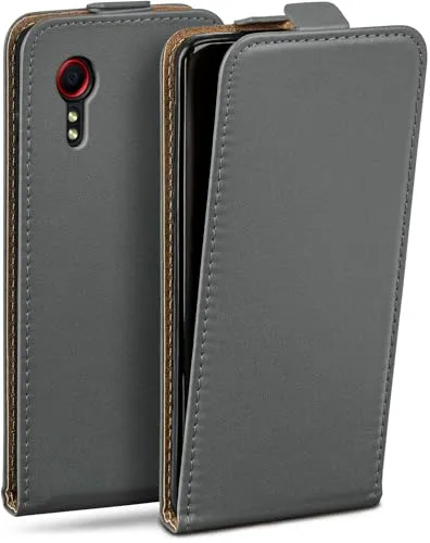 moex Flip Case für Samsung Galaxy XCover 5 Hülle klappbar mit 360 Grad Schutz, Handyhülle mit Displayschutz, PU Leder Handytasche Lederhülle, Flip Case Cover Klapphülle, Grau