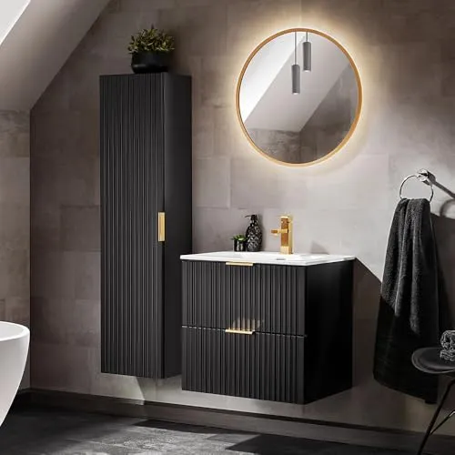 Lomadox Badezimmer Möbel Set 60cm mit Keramik Waschbecken