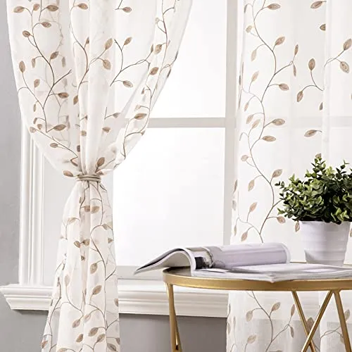 MIULEE Vorhang Voile Blumen Stickerei Vorhänge mit Ösen transparent Gardine 2 Stücke Ösenvorhang Gaze paarig schals Fensterschal für Wohnzimmer Schlafzimmer 225 cm x 140 cm(H x B) 2er-Set