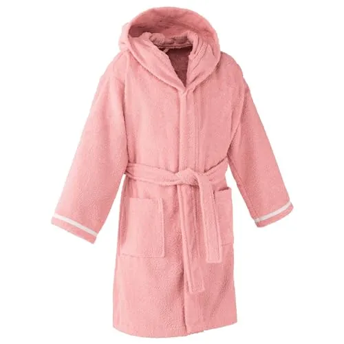 Erwin Müller Kinder Bademantel Einhorn Frottier rosa Größe 110/116 - kuschelweich, saugstark, mit Kapuze, Taschen und Bindegürtel