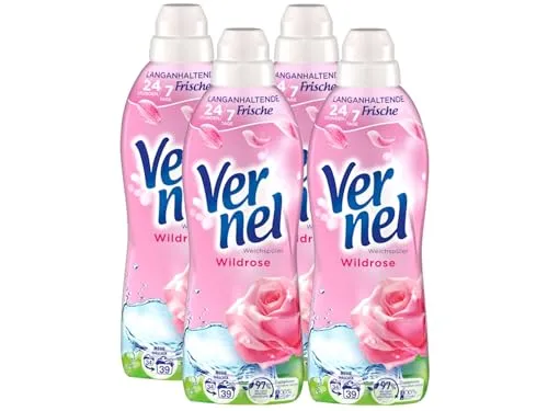 VERNEL Wildrose Weichspüler 4x 39 WL (156 Waschladungen), Wäscheduft für 24 Stunden & 7 Tage langanhaltende Frische mit einzigartiger Duft-Technologie, recycelbare Flasche