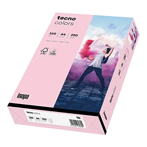inapa farbiges Druckerpapier, buntes Papier tecno Colors: 160 g/m², A4, 250 Blatt, hell-rosa