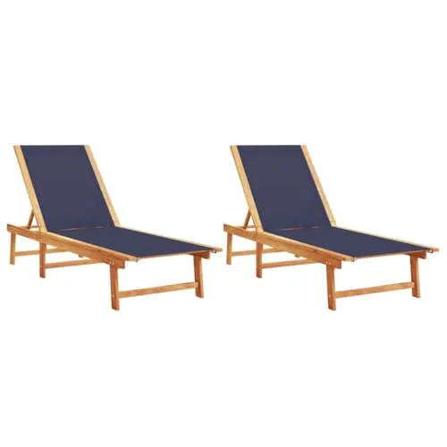 vidaXL Sonnenliegen 2 STK. Blau aus Akazienholz - Liegen für Garten und Terrasse mit verstellbarer Rückenlehne, robust aus massivem Akazienholz und pflegeleichtem Textilene, ideal zum Entspannen und Sonnenbaden.