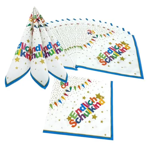 Oblique Unique® 20 Servietten Endlich Schulkind – Bunte Einschulungs-Deko für Jungen & Mädchen zur Schuleinführung, Schulanfang, Einschulung, Feier