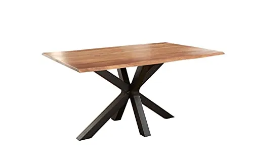 SAM Baumkantentisch 180 x 90 cm Spyro, Akazienholz naturfarben & massiv, Esszimmertisch mit mattschwarzem Spider-Metallgestell, Platte 26 mm