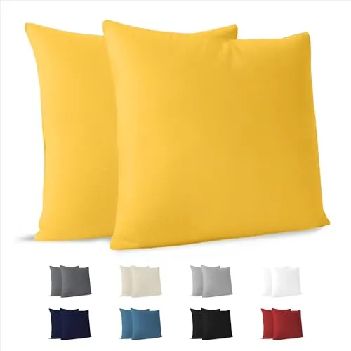 Dreamzie Kissenbezug 80x80 (Set mit 2) - 100% Jersey Baumwolle 150 g/qm Kissenbezüge -Gelb - Für Kissenbezug 80x80 Baumwolle - Kissenhülle - Resistent und Hypoallergen