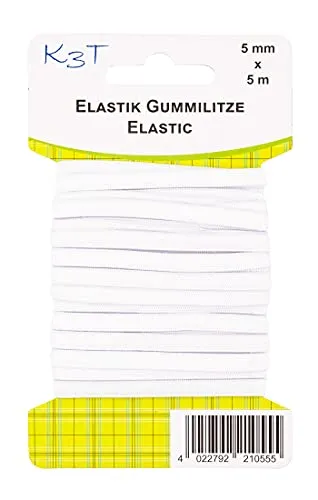 K3T Elastik Gummilitze/Gummiband, 5 mm x 5 m, Farbe weiß, Art.-Nr. 81055-K3T