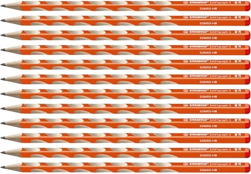STABILO - Schmaler Dreikant-Bleistift für Rechtshänder - EASYgraph S in orange - 12er Pack - Härtegrad HB