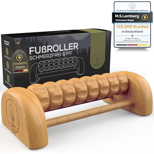 M.S.Lemberg® Fußmassageroller aus Holz - Entspannung Geschenk - Massage für Füße, Fersensporn, Plantarfasziitis & Fußreflexzonen - Utensilien Fußmassage Faszienrolle Fußroller Massagegerät