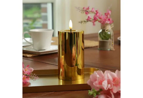 MARELIDA LED-Kerze gold glänzend festliche Kunststoff Stumpenkerze Timer H: 15cm (1-tlg)