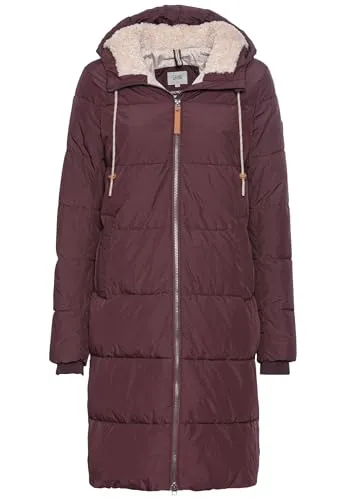 camel active Damen Langer Puffermantel mit gefütterter Kapuze - Pflaume - Funktionsjacke mit winddichtem und wasserabweisendem Material, ideal für kalte Tage und Outdoor-Aktivitäten. Style und Komfort vereint!