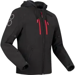 Bering Rotor Softshell Motorradjacke schwarz/neon-rot, S - Die Bering Rotor Softshell Motorradjacke vereint Wetterschutz und Tragekomfort. Mit 8000 mm Wasserdichtigkeit und herausnehmbarer Unterjacke ist sie ideal für jede Tour. Viel Stauraum und Sicherheitsfeatures sorgen für optimale Funktionalität.