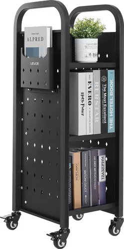 VEVOR Bücherwagen, 100 kg Tragkraft - TV-Halterungen – 3-in-1 Multifunktions-Bücherwagen für die sichere Aufbewahrung und den Transport von Büchern und Akten, ideal für Büro und Zuhause, mit leisen TPR-Gummirädern für sanfte Bewegung.