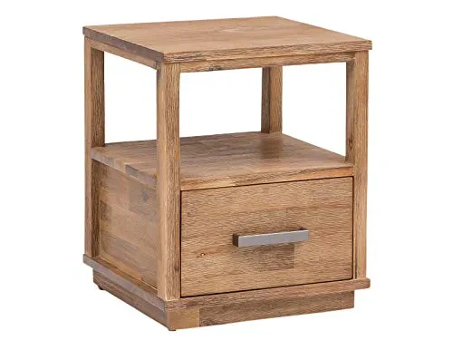Woodkings® Nachttisch Woodville Holz rustikal Schlafzimmer Beistelltisch Nachtkommode Nako Design Massive Naturmöbel Echtholzmöbel mit Schublade (Akazie gebürstet)