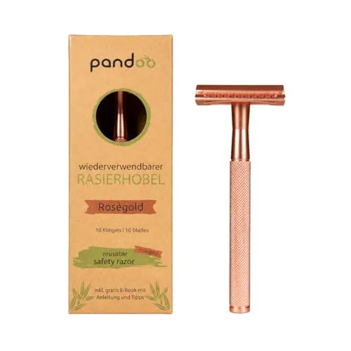 Rasierhobel Metall Schwarz & Roségold – Klassischer Sicherheitsrasierer für Damen & Herren – Nachhaltig, plastikfrei & hautschonend – Gründliche Nassrasur mit Wechselklingen (Rosegold)