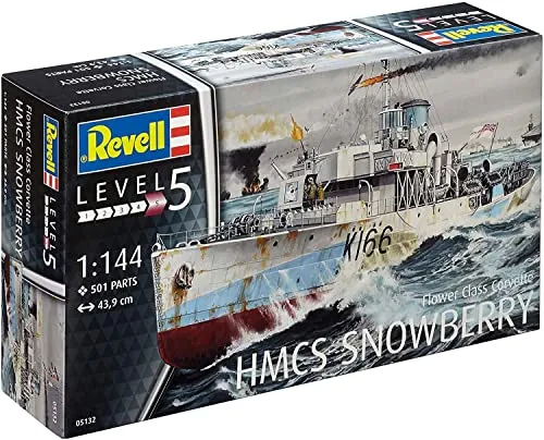 Revell Modellbausatz Flower Class Corvette HMCS SNOWBERRY 1:144 - Wasserfahrzeug-Modellbausätze, detailgetreue Nachbildung mit beweglicher Schraube und authentischen Abziehbildern für ein beeindruckendes Modell der Geschichte.