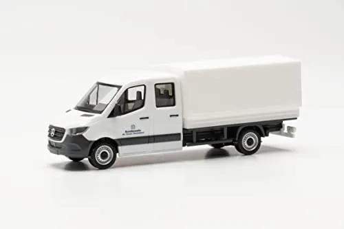 Herpa Militär Modellauto Mercedes-Benz Sprinter Doppelkabine mit Plane „Bundeswehr Fuhrpark Service originalgetreu im Maßstab 1:87, Auto Modell, Modellbau Sammlerstück, Army Deko Automodelle, Weiß