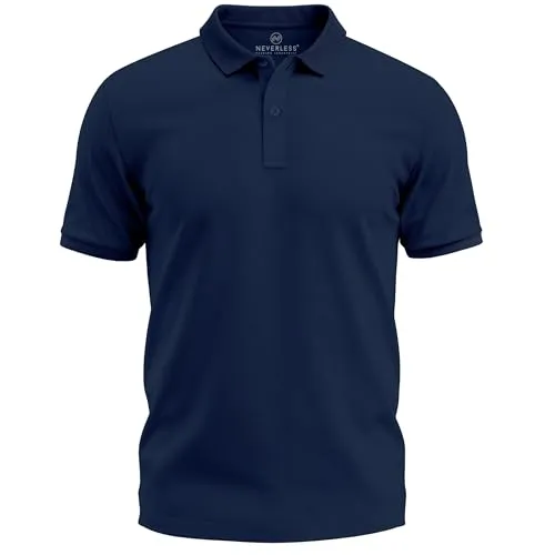 Neverless® Herren Polo-Shirt Basicshirt mit Polokragen und Knopfleiste Baumwolle Piqué Modern Fit Navy XXL