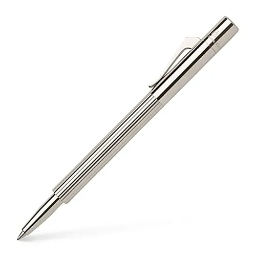 Graf von Faber-Castell 148010 - Taschenkugelschreiber Pocket Pen Slim komplett platiniert Mit schwarzer D1 Mine, Schreibstärke M, silber, 1 Stück