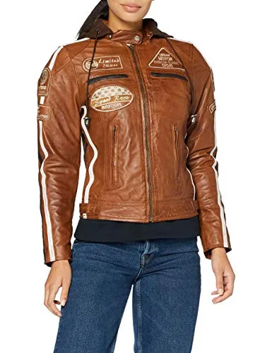 URBAN 5884 Motorradjacke Damen Mit Protektoren, Damenjacke aus Lammleder, Protektoren für Rücken, Schultern und Ellenbogen | Tan | S