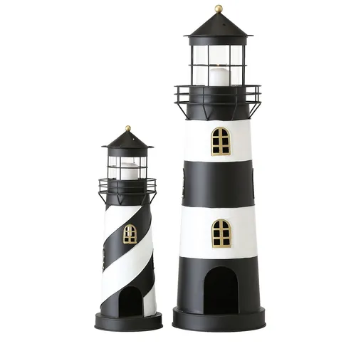 Windlicht Leuchtturm SET Faro schwarz/weiß, Höhe 46 und 73cm - Laternen-Set in elegantem Schwarz und Weiß, ideal für stimmungsvolle Beleuchtung im Garten oder auf der Terrasse.