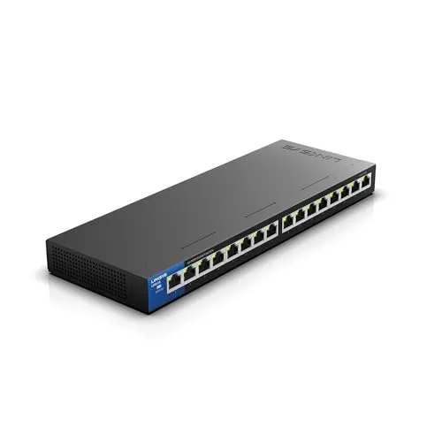 Linksys LGS116P-EU 16-Port Unmanaged Gigabit-Netzwerk-Switch mit 8 PoE+-Ports, Ethernet-Splitter – bis zu 1000 Mbit/s für Büros und zu Hause, IP-Überwachung – Platzierung auf dem Schreibtisch