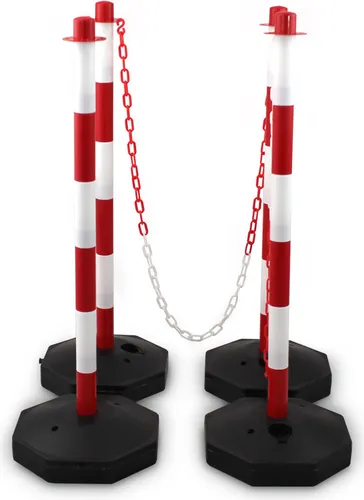 Bituxx 4x Absperrpfosten mit 3x Kette 1,50m Rot/Weiß von Bituxx