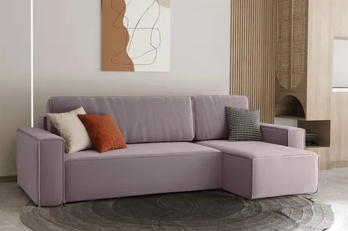 Ecksofa Schlafsofa MARIS in Lavendel mit Ottomane rechts in lila von Fun Möbel