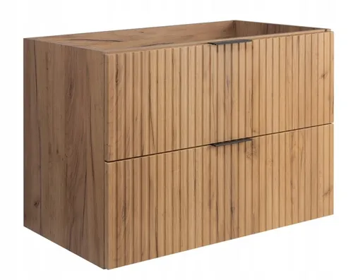 Rodan Waschbeckunterschrank 80 cm - Braun Matt Eiche - Badezimmerschrank mit 2 Softclose-Schubladen, elegantes Design und großzügiger Stauraum für ein modernes Badezimmer.