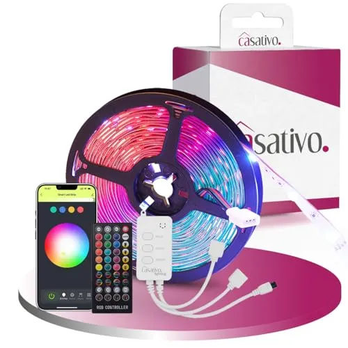 Casativo LED Streifen 5m, WLAN, RGB, 150 LEDs, App- & Sprachsteuerung - Gestalten Sie Ihre Räume mit dem 5m langen LED Streifen in 16 Millionen Farben. Die einfache Montage und flexible Steuerung per App oder Sprachbefehl machen ihn ideal für jede Gelegenheit. Perfekt für kreative Projekte und stimmungsvolle Beleuchtung.