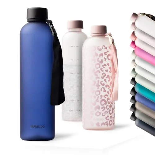 MAMEIDO Auslaufsichere Trinkflasche mit Zeitmarkierung in blau von MAMEIDO