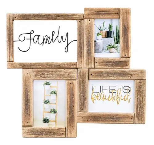 Levandeo® Bilderrahmen Collage, Bilderrahmen Collage 3 Fotos 10x15 13x18 Family Treibholz Fotorahmen