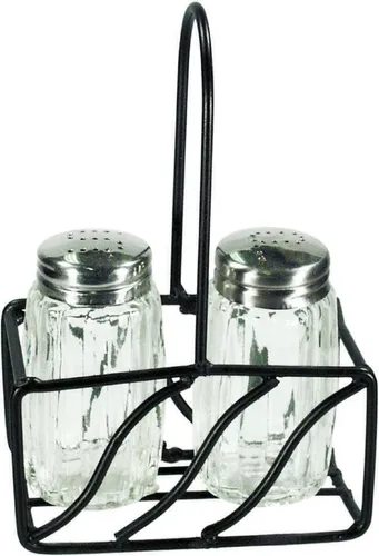 Menage mit Streuer Salz Pfeffer Gestell Halter Pfefferstreuer Salzstreuer 11 cm