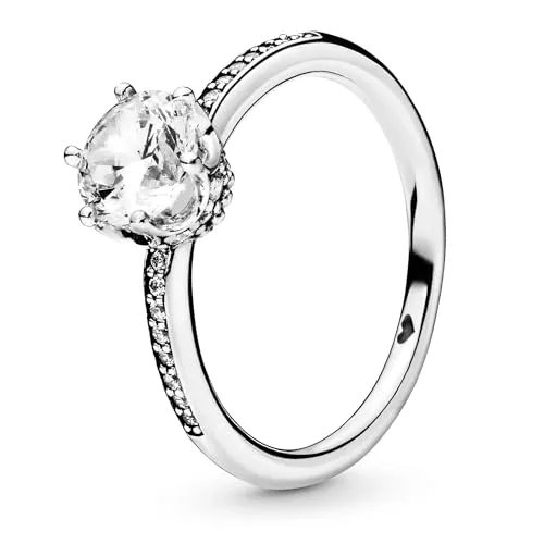 PANDORA Damen-Solitär Freundschaftsring 925 Sterling Silber - Ringgröße 56 - Ringe für Damen - Funkelnder Solitär-Ring mit großem Cubic Zirkonia, ideal für königliche Looks und als perfektes Geschenk für besondere Frauen.