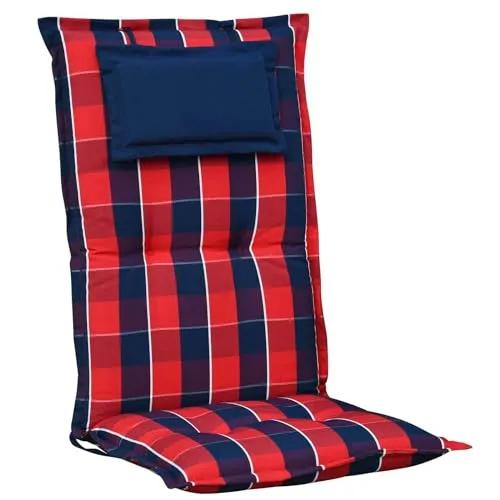 elGiga Hochlehner-Auflage Classic Blau Rot kariert - Polster für Stühle & Sessel, 7 cm dicker Schaumstoffkern für besten Sitzkomfort und waschbar für einfache Pflege.