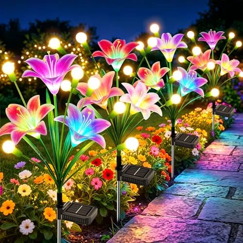 Solarleuchten Lilien Schwingend 36 LED Warmweiß für Garten in schwarz von BUCASA