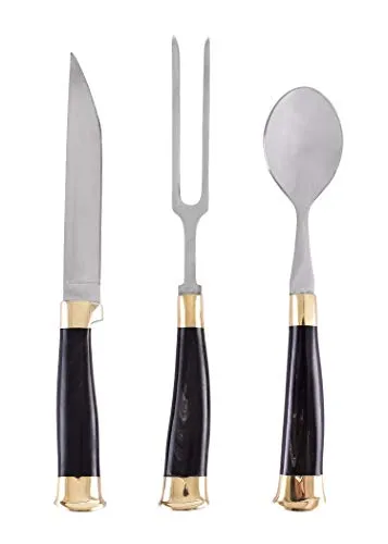 3-teiliges Mittelalterbesteck mit Lederetui, Horngriff