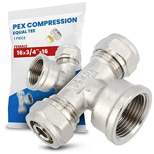 T-Stück PEX-AL-PEX Schraubfitting 16 x 3/4'' x 16 IG Messing Klemmverschraubung Sanitärsystem Heizungsschlauch Rohradapter T-Anschluss