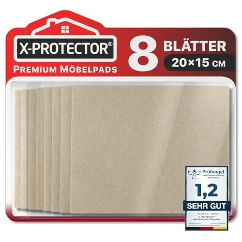 X-Protector Filzgleiter 8 Stück 20 x 15 x 0.5 cm - Prämie Möbelgleiter Beige - Filz Selbstklebend - Bodenschoner für Stühle - Große Menge an Filzgleiter Selbstklebend - Schützen Sie Ihre Böden
