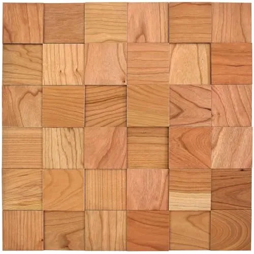 wodewa Holzmosaik Kirsche geölt Vollholz selbstklebend 3D I Wandverkleidung 50x50mm (Matte 300x300mm) I Holzquadrate Wand edel warm I Wandpaneele Made in Germany I Kirschbaum Esszimmer Premium 50