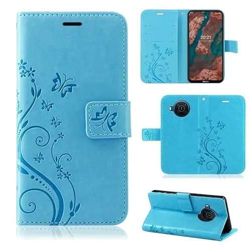 betterfon Hülle Kompatibel mit Nokia 3.1 Plus | Premium PU Leder Handyhülle Wallet Case für 3.1 Plus | Schutzhülle Blumen Klapphülle Handyhülle | Blau