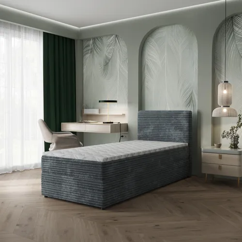 Masseno Boxspringbett PISA 90 – Komplett-Set mit Bonell Matratze und Topper, Grau - Elegantes Boxspringbett PISA 90 mit großem Bettkasten für optimale Stauraumnutzung. Die Bonell-Matratze und der Topper bieten idealen Schlafkomfort und eine erhöhte Liegefläche für müheloses Aufstehen.