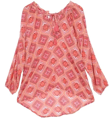 GURU SHOP Blusentunika, Langarmbluse, Plus Size Strandbluse, Sommerbluse - Rosa, Damen, Synthetisch